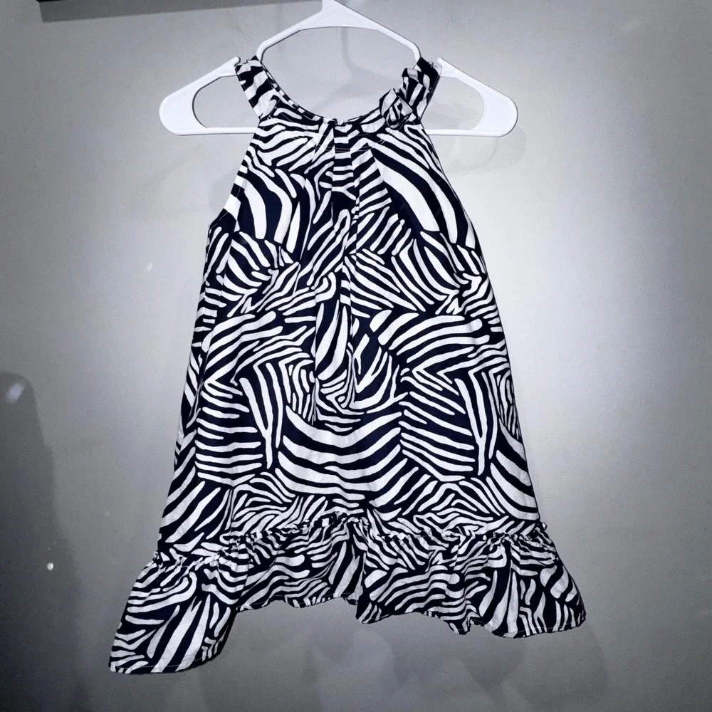 Gymboree Girls Zebra Print Halter Neck Ruffle Hem‎ Dress Size 10 Navy White